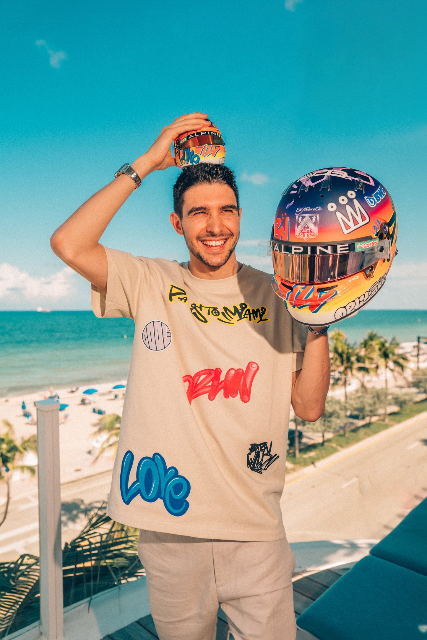 ESTEBAN OCON X RICHARD ORLINSKI 1:2 SCALE 2024 MIAMI GP MINI HELMET