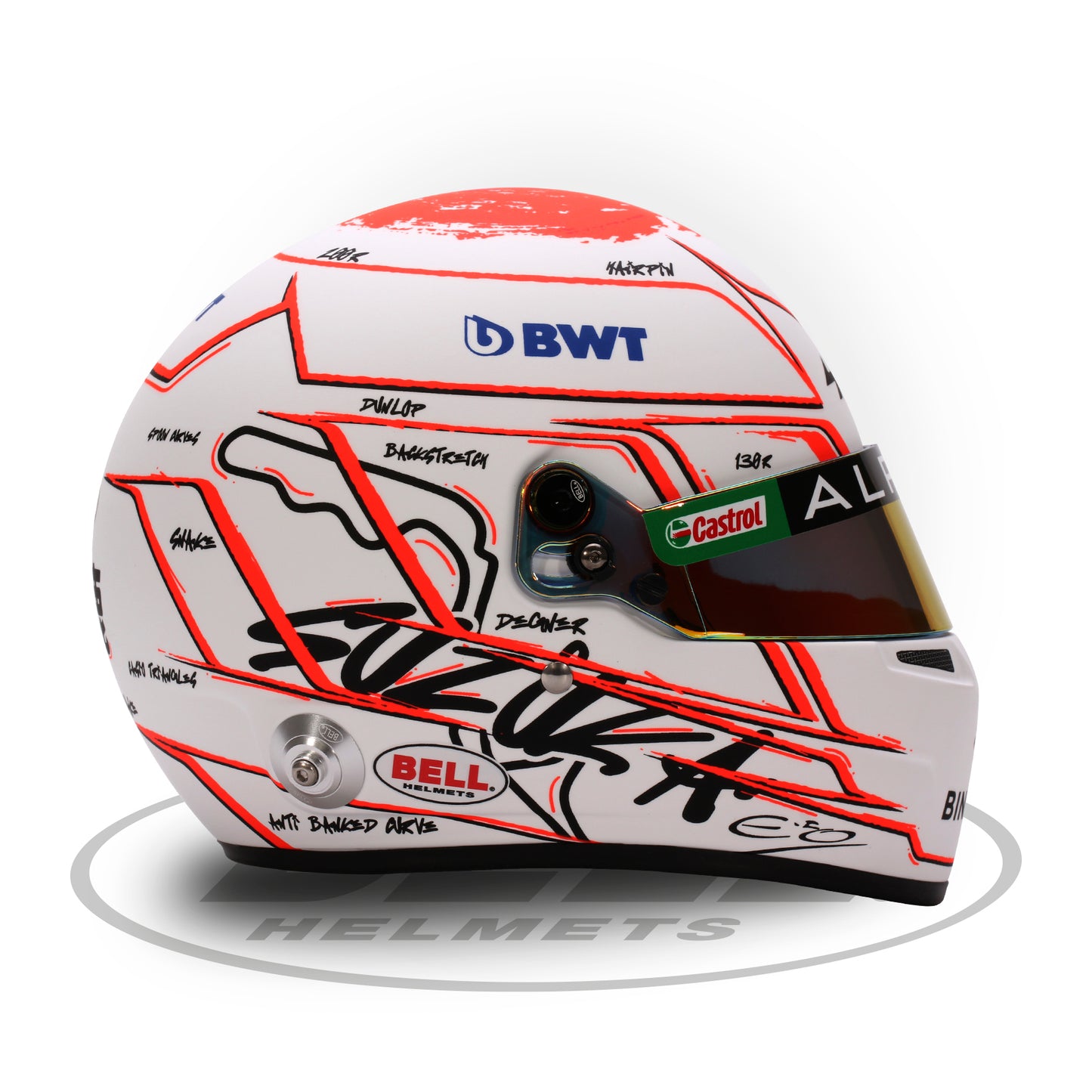 Esteban Ocon Mini casque dédicacé GP japonais 2023 à l'échelle 1:2